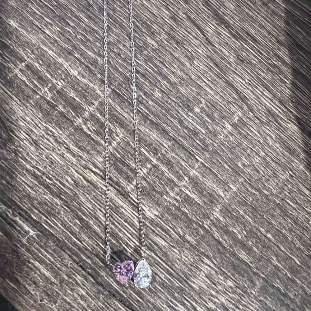 Elegant Silver Necklace with Pink and Clear Pendants